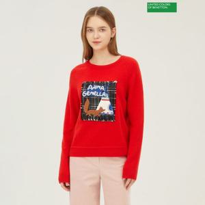 [베네통] 트위드 패치 자수 니트 BAKP79361_RD