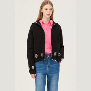 [베네통]배색 자수 후드 니트 가디건 (BAKC12511)