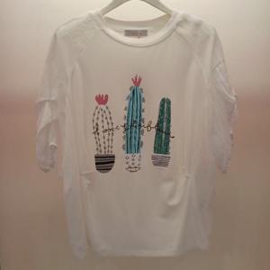 Latium HC06 뚝떨어지는 뱃살커버 셔링 라운드 5부반팔 선인장 티블라우스 T2523ts15W