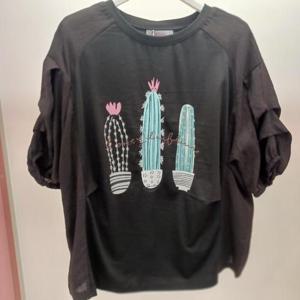 Latium HC06 뚝떨어지는 뱃살커버 셔링 라운드 5부반팔 선인장 티블라우스 T2523ts15B