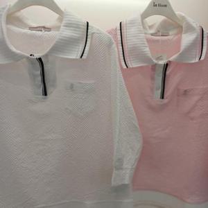 Latium HC06 팔뚝품편한 루즈핏 5부반팔 엠보싱 깔끔한 무지 카라 티블라우스 T2523bl32