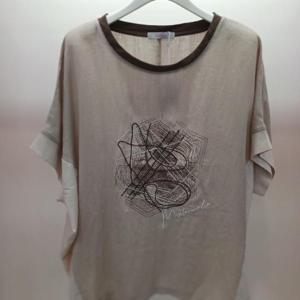 Latium HC06 팔뚝품편한 루즈핏 셔츠 배색 싸인 라운드 반팔 티블라우스 T2523bl31B