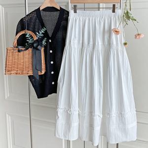 샵앤) 여성 허리밴딩 3단 레이스 여름 롱 스커트 DGB-WSK-4468-아이보리