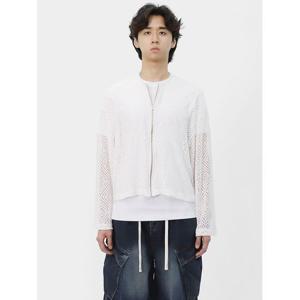 [스콰즈] 남자 크롭 니트 집업 그물 포인트 긴팔 가디건 SIT017