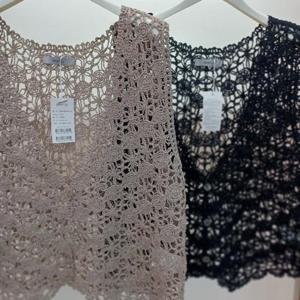 Destijl HC06 국내생산 앞오픈 브이넥 장미뜨개 망사조끼 베스트 D2523vt07