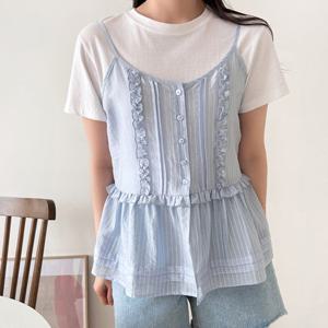 샵앤) 여성 프릴단 여름 시스루 끈나시 뷔스티에 블라우스 NYS-WBL-4634-블루