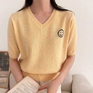 샵앤) 국내산 여성 V넥 반팔 니트 티셔츠 21DS-WKN-3941-블랙