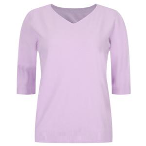 샵앤) 워너 여성 5부 V넥 봄 간절기 레귤러핏 오피스 데일리 반팔 니트 티셔츠 WNW-WKN-11867-L퍼플