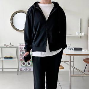 [모로엠] 남자 가디건 맨투맨 투웨이 후드 자켓 DM-JUA-QGPAA770M-검정