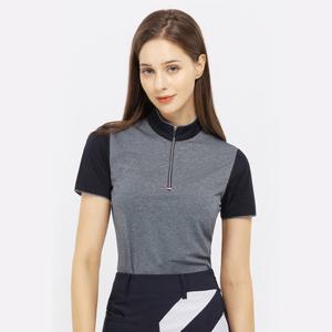 샵앤) 여성 하프넥 반집업 배색 스판 반팔 골프티셔츠 SC-WSH-G0052