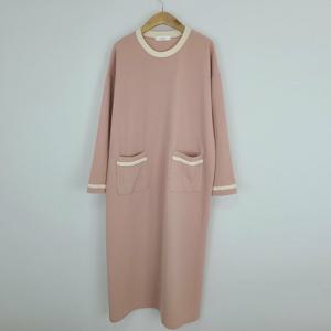 샵앤) 국산 여성 라운드 포켓배색 임부 롱원피스 LL-WDR-4848-핑크