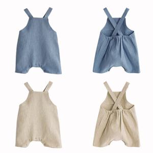 [조이멀티]블루 베이지 린넨 아동 민소매 멜빵바지 303545