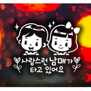 사랑스런 남매 트윙클 자동차스티커-화이트