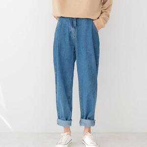 여자핀턱배기청바지 중청 1P 오버핏 스판 데님청바지