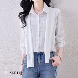 [카라]KARRA 블럭체크라인셔츠+숄가디건SET_A5S0583