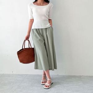 여자 여름 마 와이드 통바지 8부팬츠 린넨 밴딩팬츠