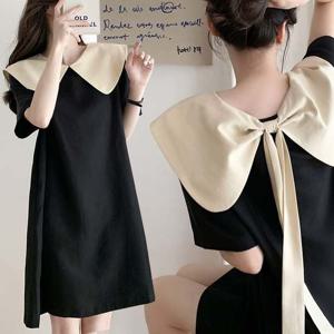 여성 배색 와이드 카라 블랙 쁘띠 원피스 USK-346 여자원피스 니트원피스 미니원피스 여성치마 여름원피스 원피스 여성원피스 반팔원피스