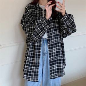 WS-ST03 2컬러 체크 의류 셔츠 데일리 가을 여성 자켓 오버핏