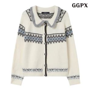 [GGPX]프릴 카라 패턴 버튼업 니트 가디건 (GPDCK010D)