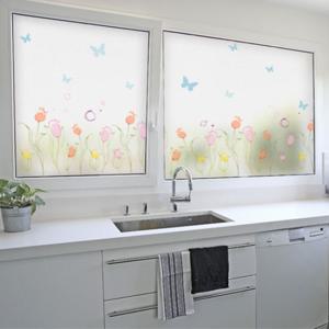 [꾸밈]ch019-나비가있는 정원/글라스시트지/시트지/반투명/불투명/유리창/꾸미기/인테리어/꽃/나비/튤립