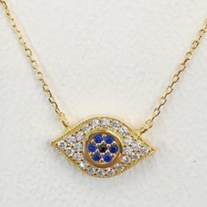 [애슬릿] 전체 실버 블루 아이 큐빅 체인 목걸이