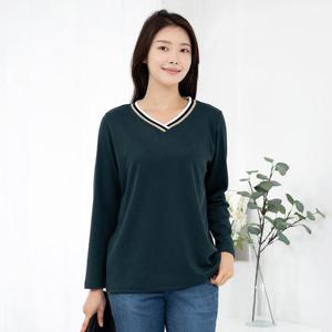 엄마옷 배색 브이넥 긴팔 무지티셔츠 TS515027 중년여성의류/60대/70대/마담/빅사이즈/할머니옷
