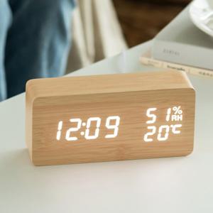 플라이토 온습도 우드 인테리어 LED 탁상시계