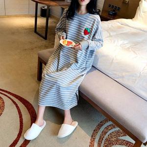 달콤베리 그레이 여성 잠옷 파자마 원피스 여자 신상 스트라이프 홈웨어 빅사이즈