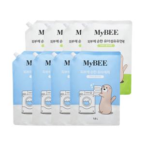 피부에순한 유아세제 리필(1600ml) 4팩 + 섬유유연제(1600ml) 4팩
