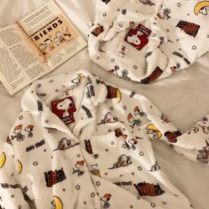 정품 스누피 겨울 극세사 커플 수면 잠옷 여자 빅사이즈 잠옷