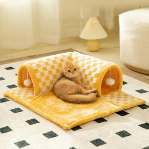 캣냐옹 체크 캣터널 숨숨집 고양이 접이식 동굴 장난감 미로 방석