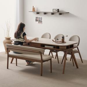 코스모 6인용 저소음 테이블 포세린 세라믹 수납형 식탁세트 1800 벤치형(의자3+벤치1)