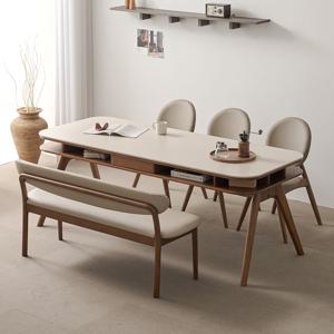 코스모 6인용 저소음 테이블 포세린 세라믹 수납형 식탁세트 2000 벤치형(의자3+벤치1)