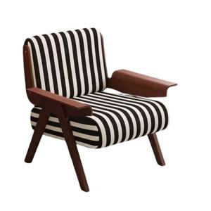 [해외]북유럽 싱글 소파 패브릭 체어 1인 거실 발코니 스트라이프 우드 안락의자