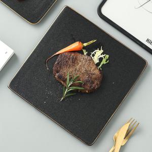 골드라인 매트블랙 스톤 고급 스테이크 접시 정사각형 중소 8인치 플랫접시