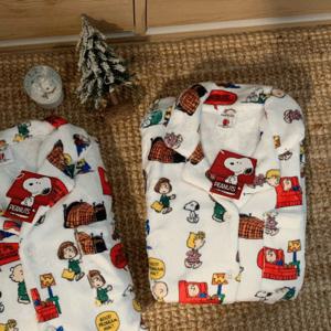 피너츠 정품 커플 레드 스누피 겨울 극세사 수면 잠옷 세트