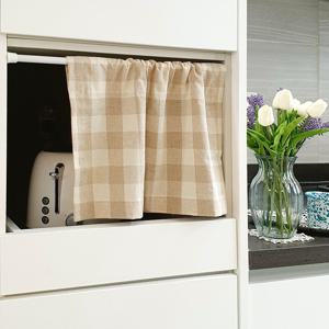 작은 선반 가림막 국내산 린넨 베이지체크 책장가리개 커튼 4size 2style