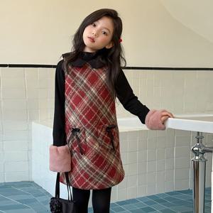 리본 포켓 체크 민소매 원피스 R15495