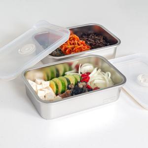 1000ml 스텐 직사각 밀폐용기 냉장 냉동 반찬통 밧드 2p 세트