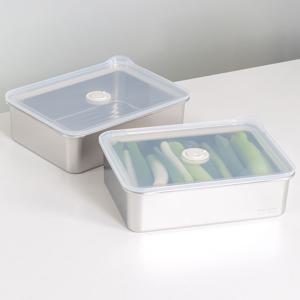 3500ml 스텐 직사각 밀폐용기 냉장 냉동 반찬통 밧드 2p 세트