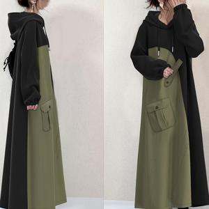 TEMU 여성용 후드 스웨트셔츠 드레스 - 긴 포멀 & 캐주얼 맥시 드레스, 루즈 H라인 실루엣, 가을/겨울 일상복으로 쉽게 입을 수 있음, 조립 필요 없음, 겨울 의류, 편안한 핏, 가을 패션, 릴랙스 스타일, 부드러운 소재, 슬리브 드레스, 성인 여성, 가을 워드로브, 디자인, 아늑한 원단, 긴 소매 드레스, 패션 애호가