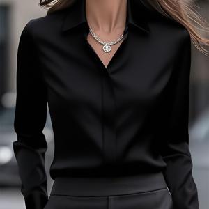TEMU 여성용 우아한 긴팔 블라우스 - 클래식 화이트 버튼 프론트 셔츠, 비스트레치 오피스 & 포멀웨어, 사계절 전문가용 비즈니스 의류, 회의 및 이벤트 착용, 세련된 디자인, 정교한 마감, 칼라 셔츠, 기업복, 디자인, 맞춤 제작 탑, 여성용 셔츠