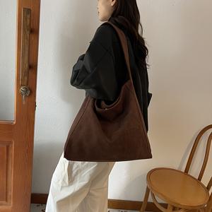 TEMU 여성용 빈티지 한국 스타일 오버사이즈 토트백 - 대용량, 고정 스트랩, 자석 잠금 장치, 폴리에스터 안감, 커피/연갈색/블랙 트위드, 출퇴근, 업무, 캐주얼 외출용