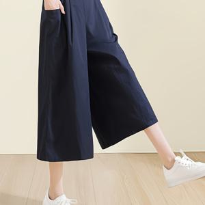 TEMU 여성용 세련된 남해색 와이드레그 팬츠 - 루즈핏, 캐주얼 여름 바지, 포켓이 있는 완벽한 성인 패션, 캐주얼 의상|와이드 레그 팬츠| 레그 팬츠