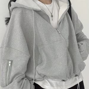 TEMU 여성을 위한 1pc Y2K 패션 후드 스웨트셔츠, 단색 니트 풀오버, 드로스트링, 짧은 길이, 루즈핏, 캐주얼 올시즌 착용