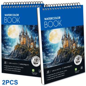 TEMU 2pcs AIWOLIN 12 Sheets Watercolor Sketchbook 5.83 x 8.27 인치, 물색용 종이 냉압 (140lb/300gsm), 그림 그리기 종이 책을 위한 스피럴 바운드 물색용 패드, 예술 용품, 물색, 물색용 페인트, 스케치북, 저널