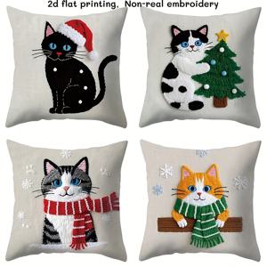TEMU 4pcs 축제용 고양이 크리스마스 토우 베개 커버, 17.7