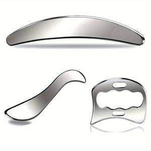 TEMU 3-in-1 스테인리스 스틸 구아샤 근육 스크레이퍼 - 등, 팔, 목 및 어깨용 인체공학적 디자인 - 부드러운 마사지 도구, 배터리 불필요, 내구성 있는 금속 구조로 전신 및 웰니스, 근육 및 혈액 순환 개선, 매끄러운 메탈릭 마감|괄사마사지