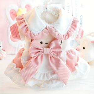 TEMU 귀여운 고양이 강아지 겨울 드레스 - 스냅 버튼 잠금, 두꺼운 따뜻한 코트, 소형 & 중형 반려동물용, 포근한 리본 & 러플 헴 의상, 사계절 착용 가능, 포메라니안, 치와와, 시츄용 - 부드러운 펫 의류