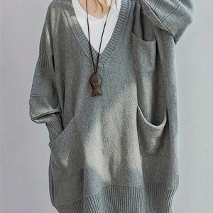 TEMU 플러스 사이즈, 플러스 사이즈 오버사이즈 한국 스타일 스웨터 드레스 - 한국 드라마에서 영감을 받은 루즈핏 롱 슬리브 튜닉 코트, 캐주얼 & 포멀 웨어를 위한 포근한 겨울 드레스 (세탁기 사용 가능) by Maneuver